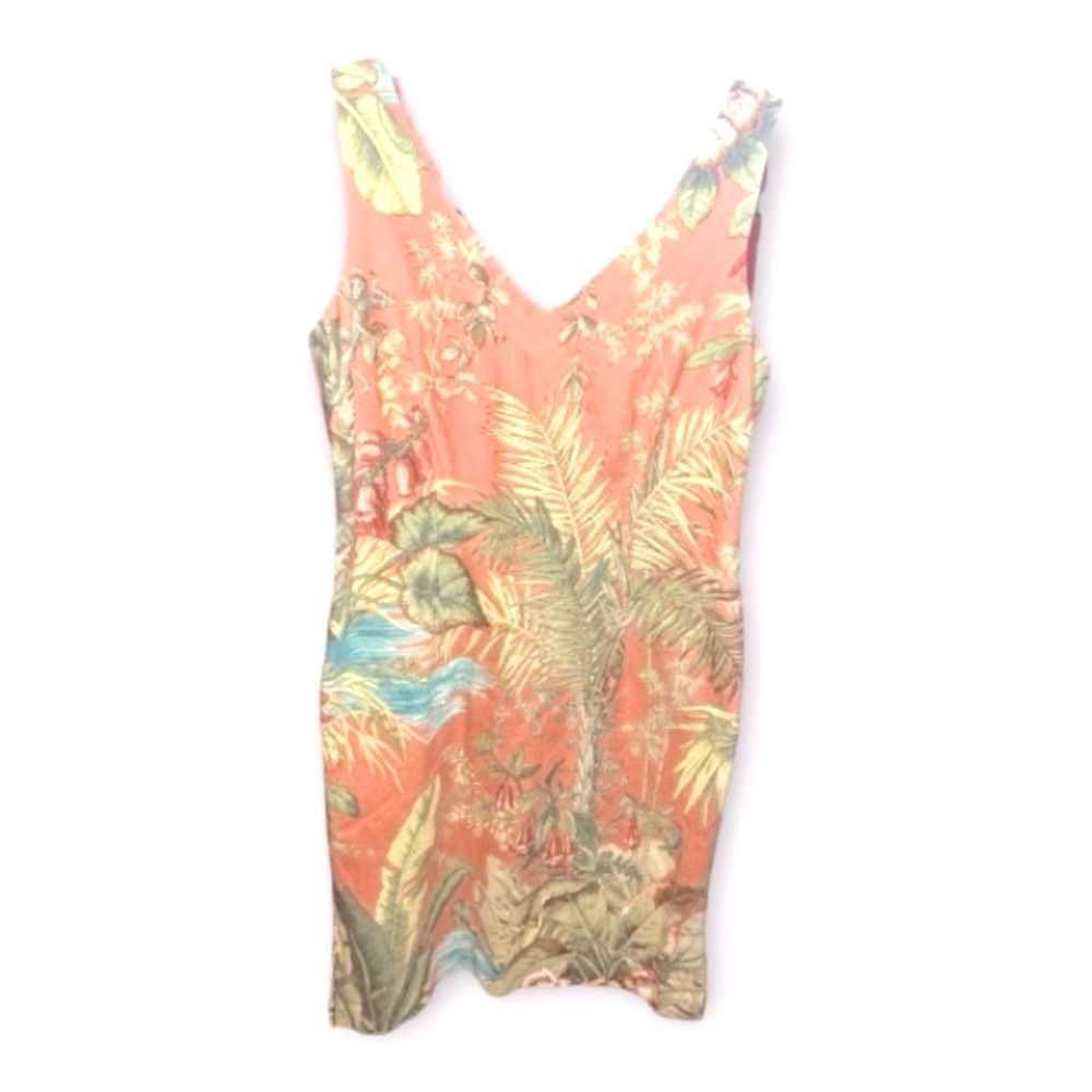 Vintage Talbots Petites Orange Multi Sleeveless V Neck Dress Jungle Palms SZ 6